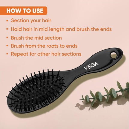 Vega Compact Paddle Hair Brush with Mirror for Men & Women