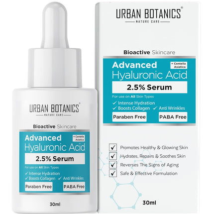 UrbanBotanics 2.5% Hyaluronic Acid Serum For Women & Men with Dry, Normal & Oily Skin, 30 ml