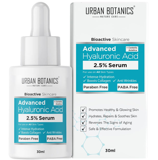 UrbanBotanics 2.5% Hyaluronic Acid Serum For Women & Men with Dry, Normal & Oily Skin, 30 ml