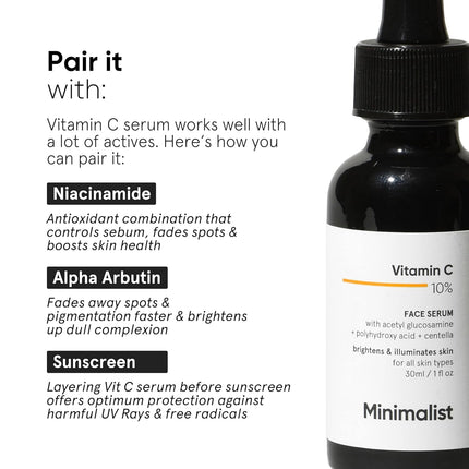 Minimalist Dull Skin, Dark Spots & Uneven Tone Treatment 10% Vitamin C Face Serum -30ml