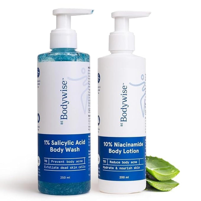 Be Bodywise Body Acne Reduction Kit with 1% Salicylic Acid Body Wash & 10% Niacinamide Hydrating Face & Body Lotion