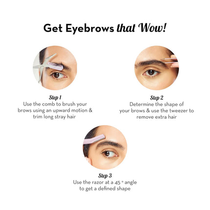 Plush 3-in-1 Professional Eyebrow Grooming Kit Eyebrow Razor + Eyebrow Scissor Comb + Tweezer