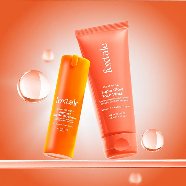 Foxtale Glow & Go Duo | Vitamin C Face Wash with Papaya Enzyme + 15% L-Ascorbic Acid Vitamin C Serum 100ml + 30ml
