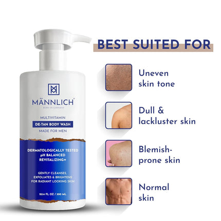 Mannlich De-Tan & Detox Body Wash (300 ml) | 2% Kojic Acid Body Wash