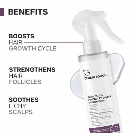 DERMATOUCH Rosemary Water Spray For Hair Growth | Advance 2% Actives Rosemary, Redensyl, Anagain + Procapil Hair Spray | 100ml
