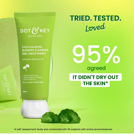 Dot & Key CICA Face Wash for Acne Prone Skin, 2% Salicylic Acid with Green Tea-100ml
