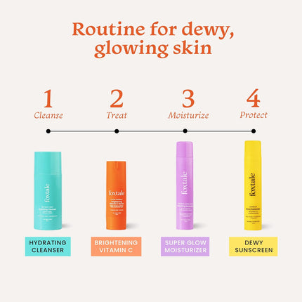 Foxtale Morning Skincare Kit for Women, Men | Cleanser Face Wash-100 ml, Vitamin C Face Serum- 30 ml, Ceramide Moisturizer-50 ml, Dewy Sunscreen SPF 70- 50 ml