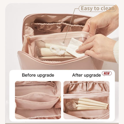 ABTRIX with AB Leather Travel Makeup Bag with Divider and Handle
