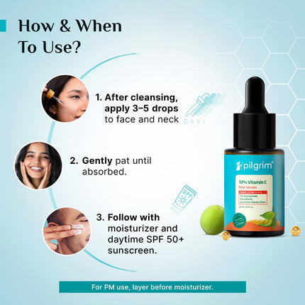 Pilgrim 10% Vitamin C Serum 30ml With 5% Niacinamide, Hyaluronic & Glycolic Acid-30ml