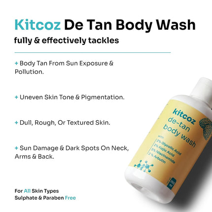 Kitcoz Detan Body Wash with 2% Glycolic Acid, 2% Kojic Acid, 2% Arbutin & 5% Niacinamide-250ml