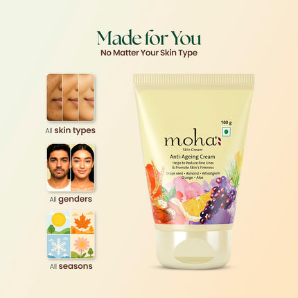 Moha Anti Ageing Cream with Grapeseed Oil, Aloe Vera & Wheat Germ-100g