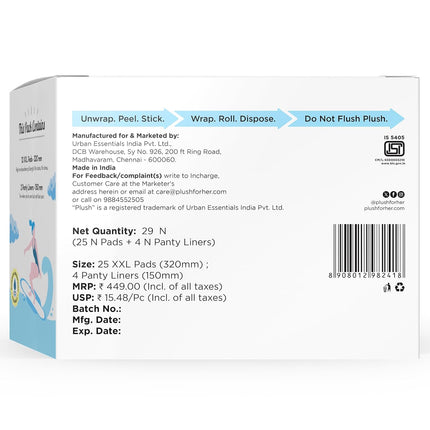 Plush Ultra-Thin Sanitary Napkins for Women, 25 Pcs | Super Absorbent Heavy Flow XXL Pads + 4 Panty Liners