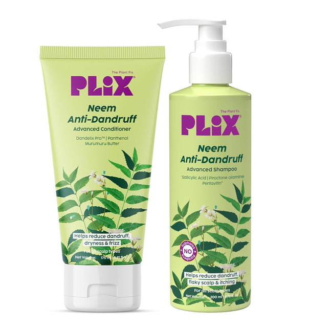 PLIX - THE PLANT FIX Neem Anti-Dandruff Advanced Kit | Shampoo (200ml), Conditioner (175ml)