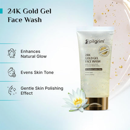 Pilgrim 24k Gold Gel Facewash with Korean White Lotus & Lactic Acid -80ml