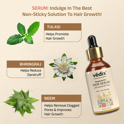 Vedix Ayurvedic Hair Serum, Nuyantra Pro Hair Growth Serum Dandruff Care For Women & Men With Neem, Tulasi & Cedar | 40 gms