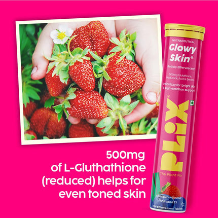 PLIX - THE PLANT FIX Glutathione Effervescent Tablets | Pack of 1 (15 tabs) | Strawberry