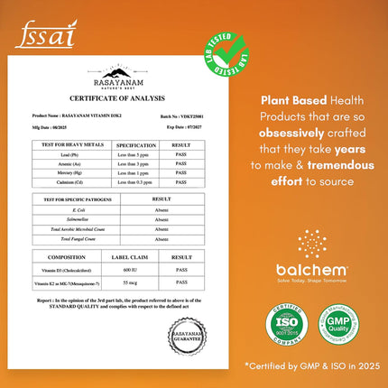 Rasayanam Vitamin D3 K2-120 Veg Tablets