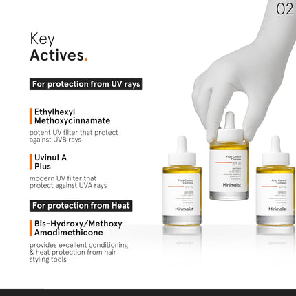 Minimalist Hair Serum for Dry Frizzy Hair with SPF 30, Keratin, Argan Oil & Ceramides -50ml