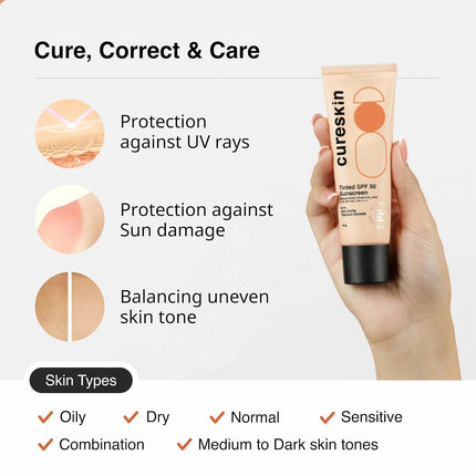 Cureskin Mineral Sunscreen Matte Finish Tinted SPF 50 PA++++50 g (Pack of 1)