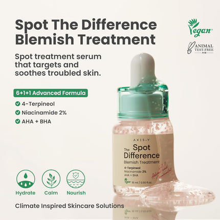 AXIS-Y Spot The Difference Blemish 4-Terpineol 2% Niacinamide AHA BHA Spot Treatment Face Serum -15ml