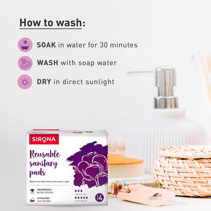 Sirona Reusable Pad for Women and Girls | (Pack of 4)| 3 Regular Pads + 1 Overnight Pad