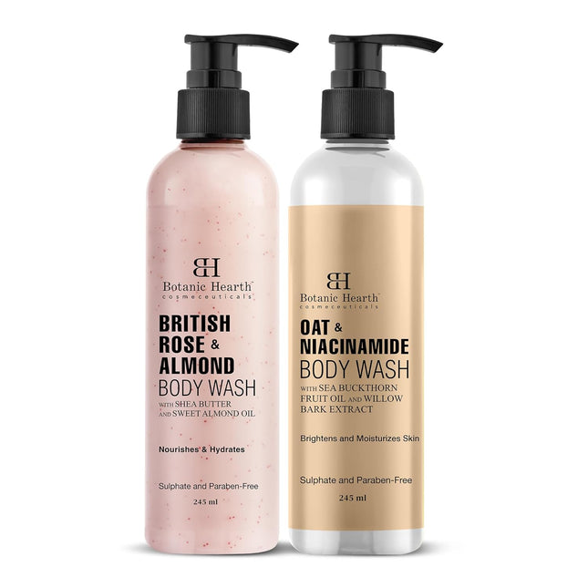 Botanic Hearth Oat Niacinamide and British Rose Almond Body Wash 245 ml Pack Of 2