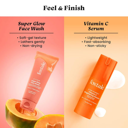 Foxtale Glow & Go Duo | Vitamin C Face Wash with Papaya Enzyme + 15% L-Ascorbic Acid Vitamin C Serum 100ml + 30ml