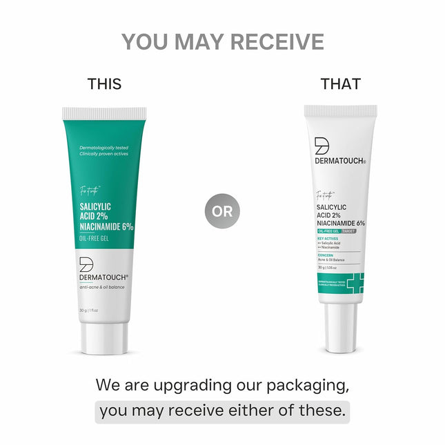 DERMATOUCH Salicylic Acid 2% Niacinamide 6% Anti-Acne Oil-Free Gel For Active Acne, Oil Balancing, Pore Tightening - 30G
