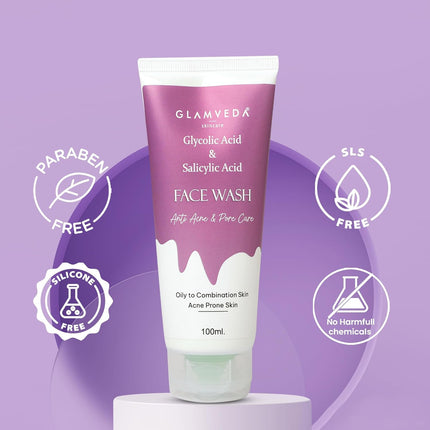 Glamveda Glycolic Acid & 0.05% & Salicylic Acid Face Wash-100ml