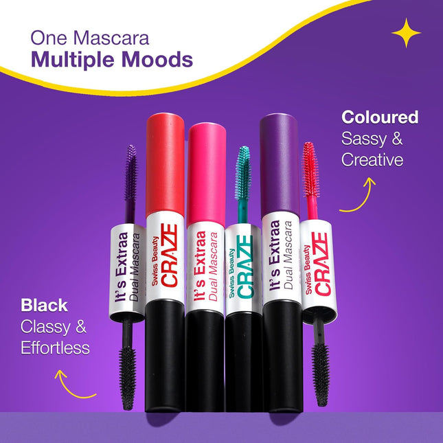 Swiss Beauty Craze It's Extraa Dual Non -Flaky Mascara | With Silicon Brush -10gm