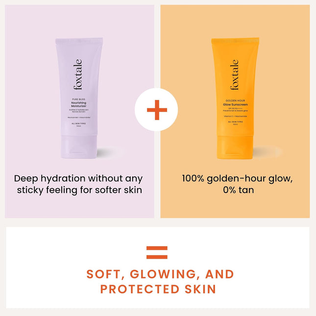 Foxtale Healthy Glow Combo for Soft and Hydrated Skin Nourishing Moisturizer - 50 ml and Glow Sunscreen - 50 ml Pack of 2