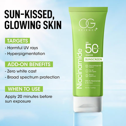 OG BEAUTY SCIENCE SPF 50 PA+++ Sunscreen | 5% Niacinamide & 3% Cica-50ml
