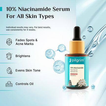 Pilgrim 10% Niacinamide Serum 30ml For Acne Marks|With 1% Zinc PCA, Salicylic & Hyaluronic Acid|Niacinamide Serum -30ml