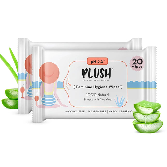 Plush All Natural 100% Biodegradable Intimate Vaginal Wipes-40 Count Pack of 20