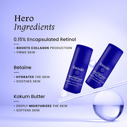 Foxtale 0.15% Beginner Friendly Retinol Night Serum | Anti-Aging Night Cream All Skin Types - 10 ml