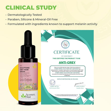 Avimee Herbal Scalptone Grey Hair Serum with Hyaluronic Acid & Caffeine For All hair types | 25 ml