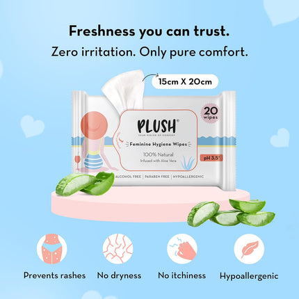 Plush All Natural 100% Biodegradable Intimate Vaginal Wipes-40 Count Pack of 20