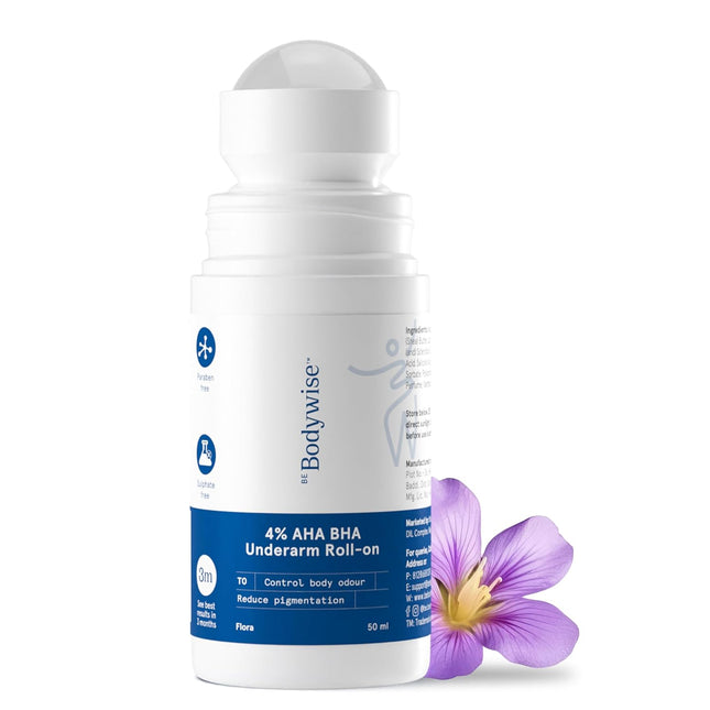 Be Bodywise 4% Aha Bha Underarm Roll On | with 2% Lactic Acid, 1% Mandelic Acid, 1% Salicylic Acid | 50 ml