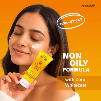 Auravedic Acne UV Sunscreen for Acne Prone Skin Pore Minimizing Sunscreen SPF 50 for Oily Skin-60ml
