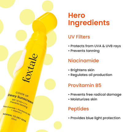 Foxtale SPF 70 Niacinamide Dewy Sunscreen with PA++++ For Dewy Sun Protection