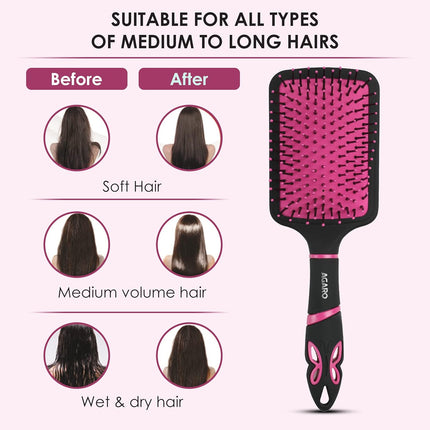 AGARO Delight Paddle Hair Brush with Strong & Flexible Nylon -Pink