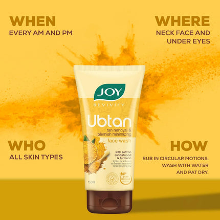 Joy Ubtan Tan Removal Face Wash With Turmeric, Saffron & Sandalwood | for All Skin Types 150ml x 2