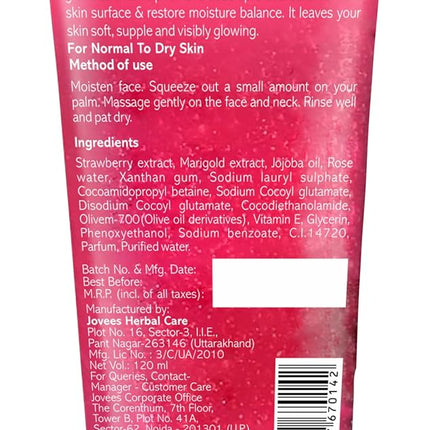 Jovees Herbal Strawberry Face Wash For Normal to Dry Skin Types - 120ML