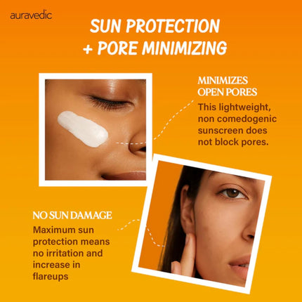 Auravedic Acne UV Sunscreen for Acne Prone Skin Pore Minimizing Sunscreen SPF 50 for Oily Skin-60ml