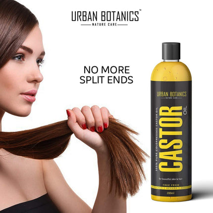 UrbanBotanics Cold Pressed Castor Oil for Hair Growth, Skin Care, Moisturising Dry Skin, Nails, Eyelash -  - 200ml