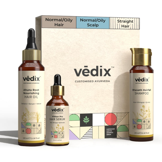 Vedix Ayurvedic Hair Fall Control Kit | Customized - Normal-Oily Scalp & Straight Hair - Pack of 3