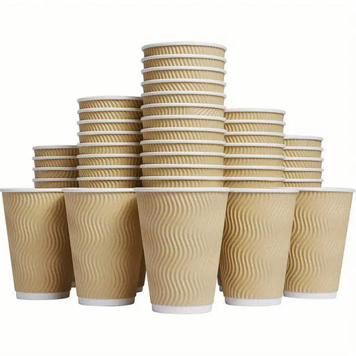 Buy and Bill Disposable Ripple Insulated Paper Coffee Cups – 12 Ounce – 25 pcs Pack – Eco-Friendly, Hot Drink Cups for Coffee, Tea, and Beverages