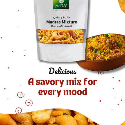 Flavory Madras Mixture, Traditional South Indian Snack Made with Mixed Lentils, Nuts & Spices, Crispy & Spicy, 100g