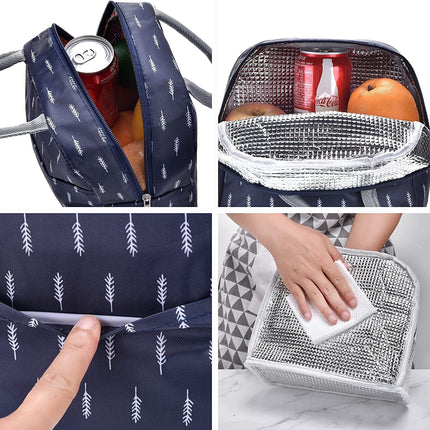 WEZOSHINET Insulated Lunch Bags for Women Work Student Kids to School Waterproof Thermal Cooler Tote Bag Picnic Organizer Storage Tiffin Box Portable and Reusable (Blue Leaf)