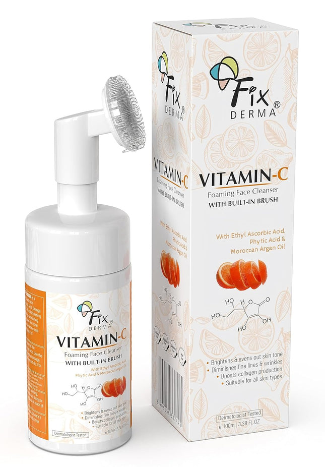 Fixderma 2% Vitamin C Face Wash, Foaming Face Cleanser with Brush-100ml